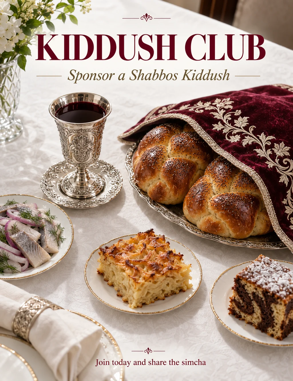 Kiddush Club campaign mockup: Sponsor a Shabbos Kiddush
